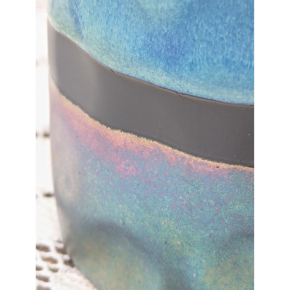 Vintage Coffee Mug Teal Blue Iridescent Studio Pottery Square Handle - Picture 11 of 14